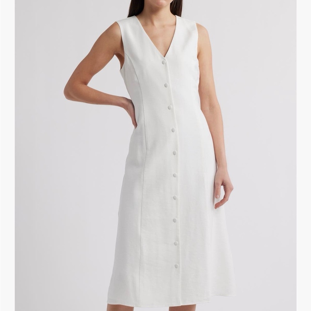 Charles Henry White Button-Front Midi Dress